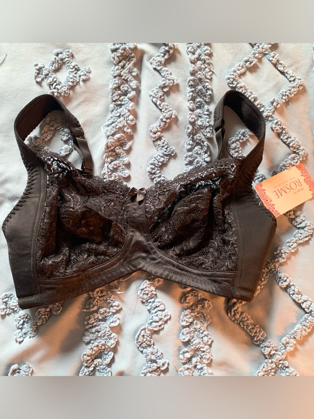 Black Lace Full Coverage Balconette Bra from Rosme Lingerie Size 36DD NWT